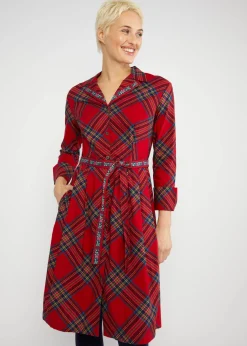 Damen Blutsgeschwister Knielange Kleider|Blusenkleid Zauberknopf und Kragen