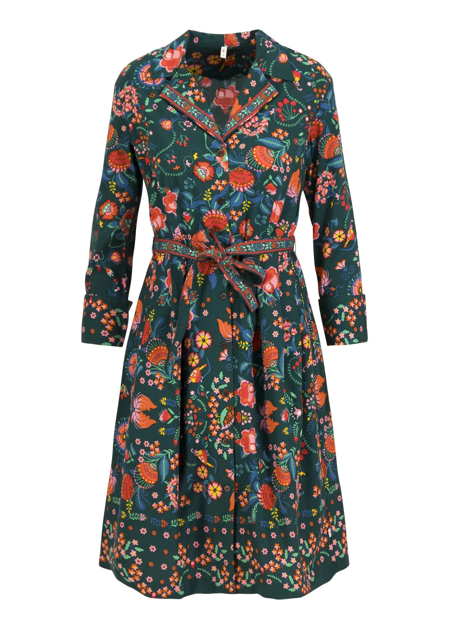 Damen Blutsgeschwister Knielange Kleider|Blusenkleid Zauberknopf und Kragen