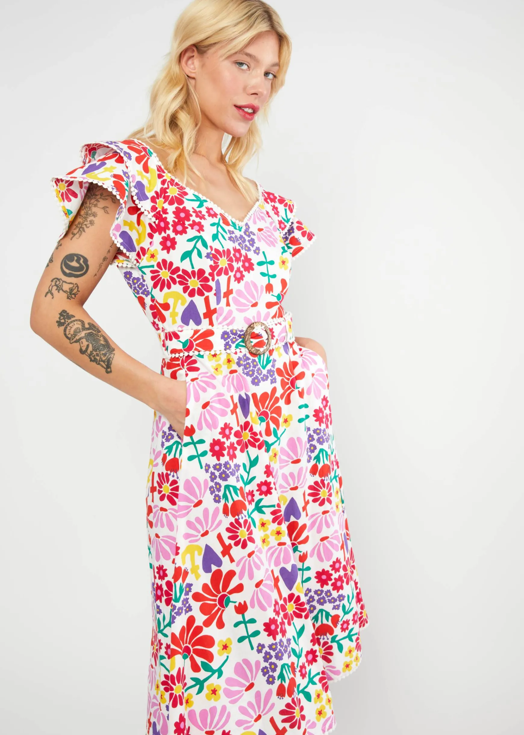 Damen Blutsgeschwister Knielange Kleider|Festliches Kleid Falbala Festival