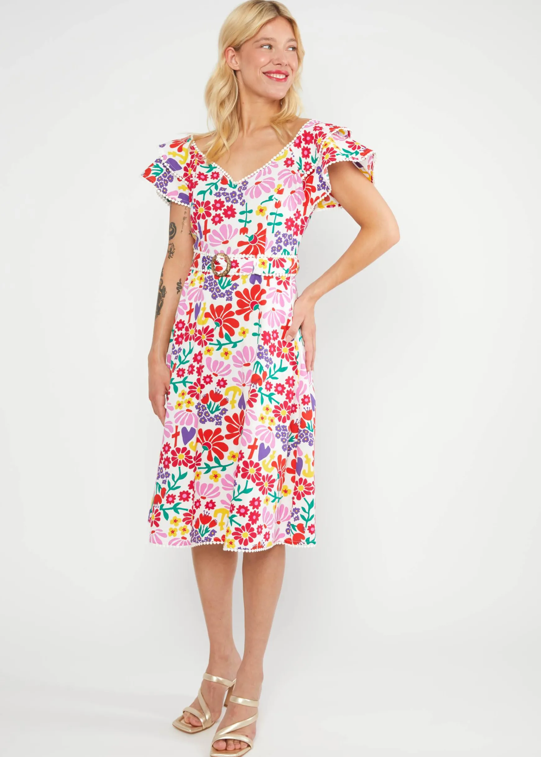 Damen Blutsgeschwister Knielange Kleider|Festliches Kleid Falbala Festival