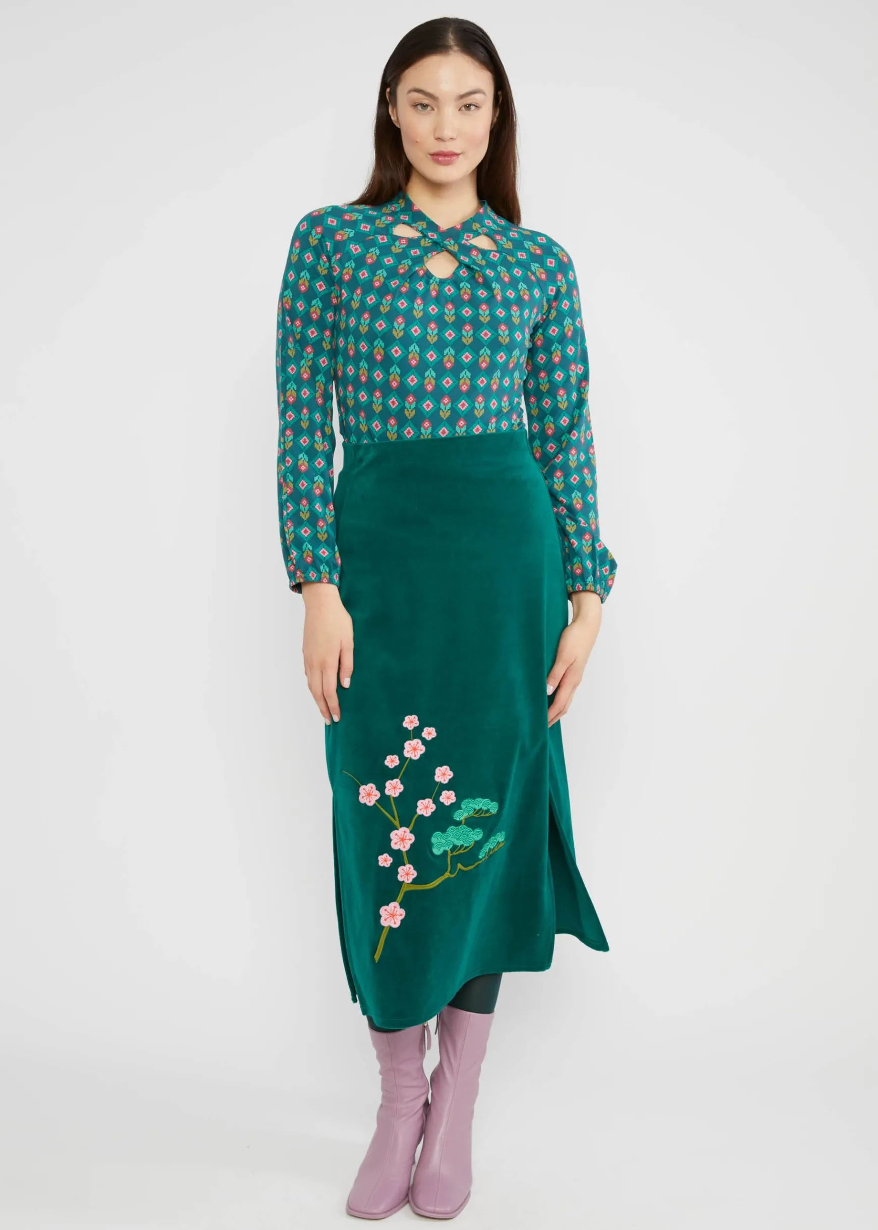 Damen Blutsgeschwister Midiröcke|Midirock Velvet Blossom Breeze
