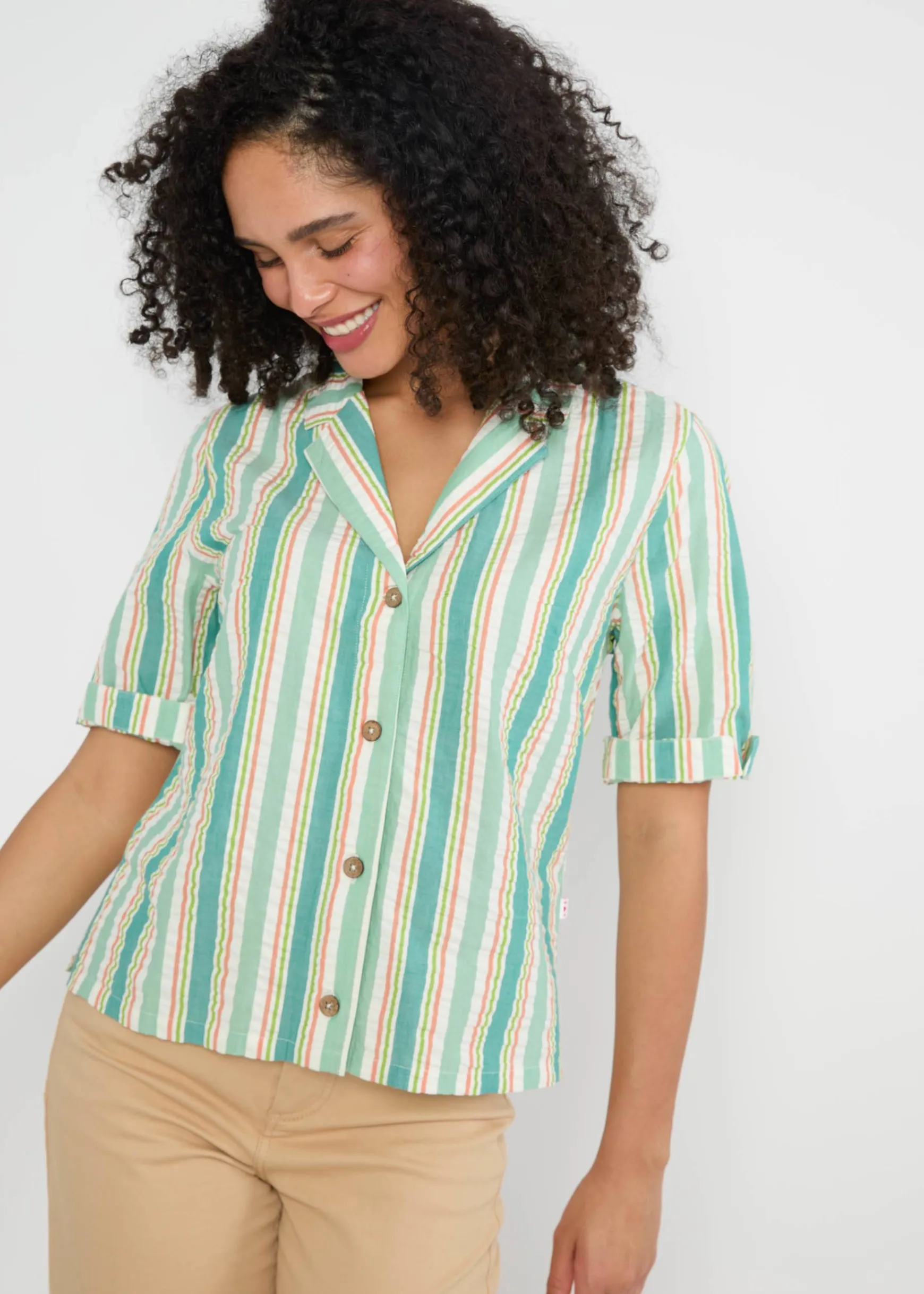 Damen Blutsgeschwister T-Shirts|Blusen|Seersucker Hemd Shimmy Chic