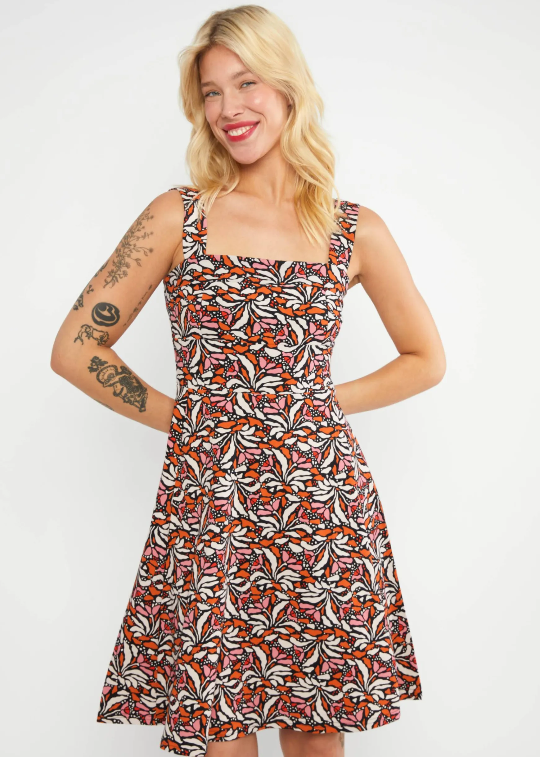 Damen Blutsgeschwister Jerseykleider|Knielange Kleider|Sommerkleid Strapteaserette