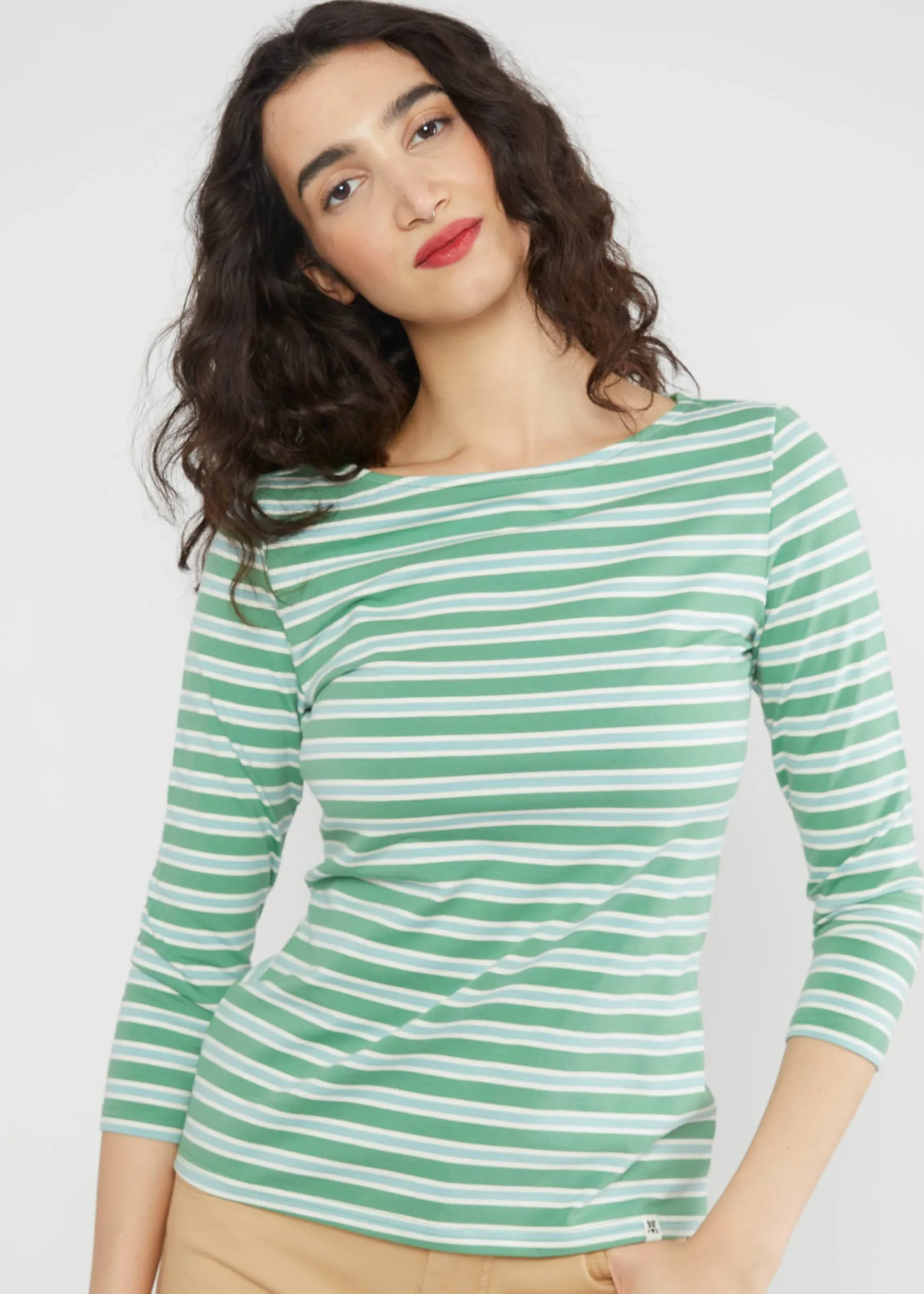 Damen Blutsgeschwister 3/4-Arm|Rundhals|Streifenshirt Oh Marine