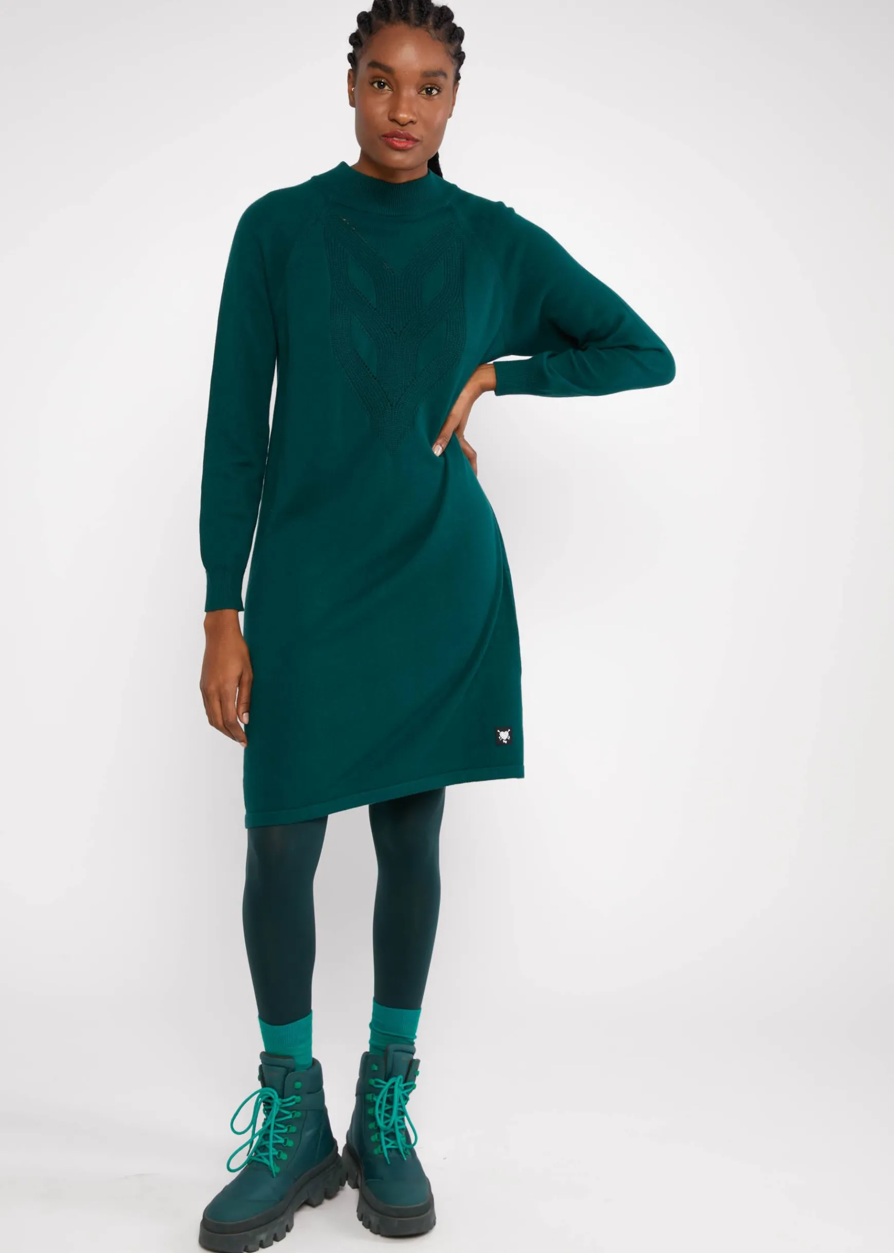 Damen Blutsgeschwister Strickkleider|Knielange Kleider|Strickkleid Braided and Easy